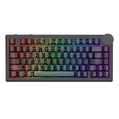 AJAZZ AK820V2 75% Hot-Swappable Gasket-Mounted 3-Mode Wired, 2.4GHz Wireless, BT Gaming Keyboard Black