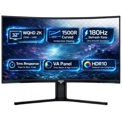 Dahua LM32-E330CA 32" WQHD 2K VA Curved 1500R 180Hz 1ms HDR 10 Frameless Adaptive-Sync Adjustable Stand w/ 2x HDMI & 2x Display Port