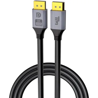 Twisted Minds Display Port Cable, Resolution 8K/60Hz, 4K/144Hz, 4K/120Hz, 4K/60Hz Bandwidth 32.4Gbps, 2 Meter, Bare Copper, Gray | TM-DP-2M
