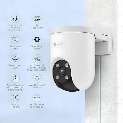 EZVIZ H8C 2304 * 1296 (3MP) 1296p 4G Wireless Camera, 2K Resolution, Ai Powered Human Detection, Color in Night, Two Way Talk, Weatherproof Design, All Sim Support