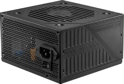 MSI MAG A600DN Non-Modular Power Supply, 600W Power, 80 Plus Standard Efficiency, 120mm Hydro Bearing Fan, Active PFC, Flat Cable Equipment - Black