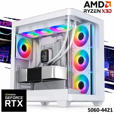 EC Power 5060TI-4421 Gaming PC 7Gen AMD Ryzen 7 7800X3D 8-Cores w/ Nvidia RTX 5060 TI 8GB DDR7 & Liquid Cooler