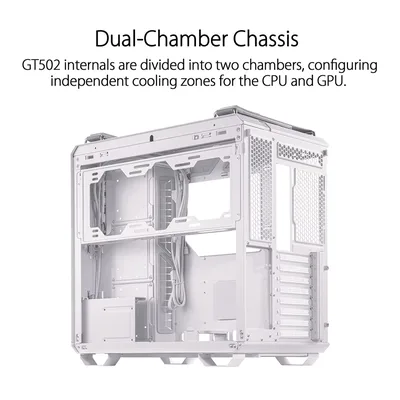 ASUS TUF GT502 Plus Dual Chamber Design Independent Cooling Zones for The CPU & GPU w/ Pre-installed 4 ARGB Fans - White
