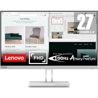 Lenovo L27e-40 27" Full HD 99% sRGB 100Hz Eyesafe & Low Blue Light w/ VGA & HDMI Interface - Cloud Grey