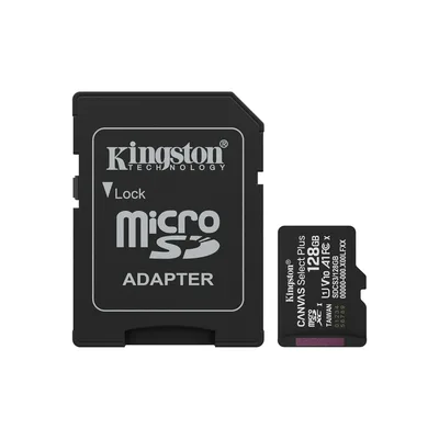 Kingston SDCS3/128GB Canvas Select Plus microSDXC Card Up to 150MB/s A1 Class 10 UHS-I with Adapter