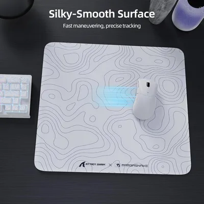 ATTACK SHARK CM05 Glass Gaming Mouse Pad,17.7x15.7 in Large Mouse Mat,Non Slip 9H Hard Mousepads,Nano-Textured Glass Surface with Improved Precision and Speed for FPS/MOBA White contour