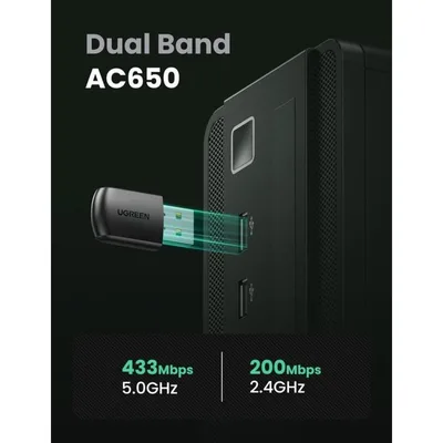 UGREEN AC650 2.4GHz and 5GHz Support Dual-Band Wireless USB Adapter (with AP mode) – UG-20204