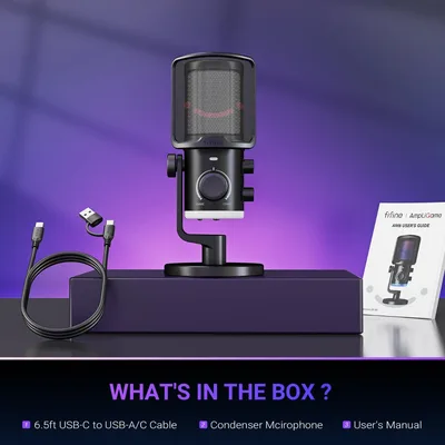 FIFINE AmpliGame AM6 USB Condenser Gaming PC Microphone with ChatMix Dial | Noise Cancellation, Tap Mute, RGB Control, Gain Knob, Headphone Jack, Cardioid Pickup, for Streaming Discord Twitch Podcasts