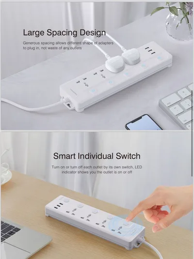 MARSRIVA Power Strip 4xSockets 3 USB 1.6M-Power Cord -LC-PS423 