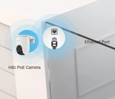 EZVIZ CS-H8C PoE 3MP 2K Pan-Tilt Smart Home Camera | Full Color Night Vision up to 30 m | AI Human Detection & Auto-Tracking | Two-Way Audio | Supports MicroSD & Cloud Storage | Weatherproof Design