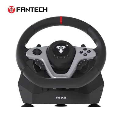 Fantech R1V2 Racing Steering Wheel Dual-Motor Vibration  270° / 900° Rotation 15 Buttons D-Pad 6 Gears Reverse 3 Pedals Clutch, Brake & Throttle PC Driving Wheel Set with Clutch and Shifter