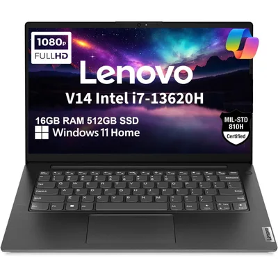 Lenovo V14 G4 (2025) 13th Gen Intel Core i7 13620H 10-Cores w/ High-Performance Processor Business Class & Pre-Installed Windows 11 - Black