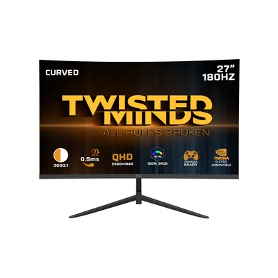 Twisted Minds 27" Curved QHD 2K 180HZ, 0.5 MS, HDMI 2.1 Gaming Monitor