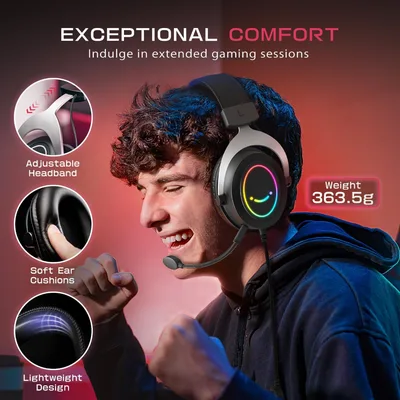FIFINE Ampligame H3 Wired Gaming Headset with Microphone, Dynamic RGB Light 50mm Drivers, Soft earcups, 3.5mm jack connection, Passive noise canceling, Plug-and-play on PC, PS4, PS5, and Xbox