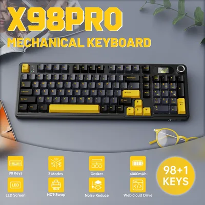 ATTACK SHARK X98PRO Wireless Mechanical Keyboard,Multi-Function Knob&TFT Screen,Tri-Mode BT/2.4GHz/USB-C Keyboard,Hot-Swappable RGB Backlit,4000mAh 98 Keys,Cloud Drive,for Win/Mac/Linux-Creamy 