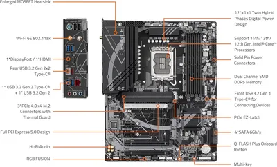 GIGABYTE Z790 Eagle AX LGA 1700 Intel Z790 ATX Motherboard with DDR5 M.2 PCIe 5.0 USB 3.2 Gen2X2 Type-C Intel Wi-Fi 6E 2.5GbE LAN Q-Flash Plus EZ-Latch