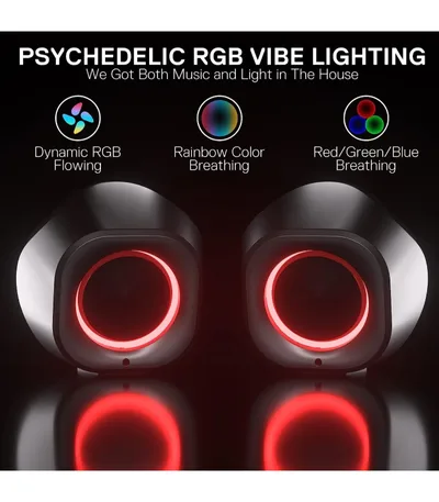 Redragon GS590 Kaidas RGB Desktop Speakers w/BT 5.0/AUX/USB Mode Compact Size Back Ambient RGB Backlight & Control Box USB Powered