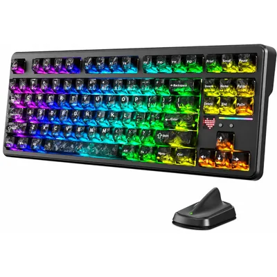 ATTACK SHARK X87 Ultra 8K Mechanical Wireless Gaming Keyboard 87 Key TKL, 10000mAh Battery, BT/2.4GHz/USB-C, Dot-Matrix Screen, Hot Swappable, RGB Backlit, Coiled Cable for Gamer/PC/Mac-Ink Shadow