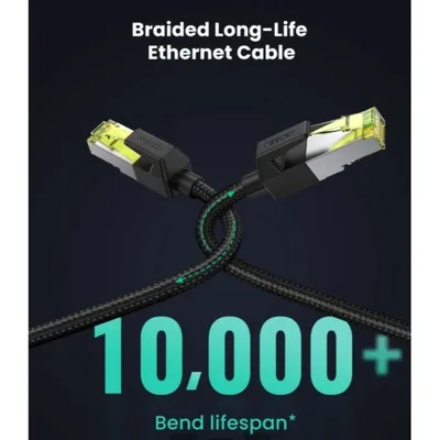 UGREEN Cat 7 Shielded Round Cable with Braided Modular RJ45 Ethernet 5M Cable Plugs - Black