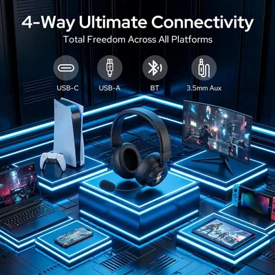 Redragon H889 Wireless Gaming Headset, 4-in-1 (2.4G/BT/USB/3.5mm), 51H Battery & Play-While-Charging, 7.1 Spatial Audio & 53mm Drivers, Detachable Mic, Multi-Platform Headphone for PC/PS5/NS/Mobile