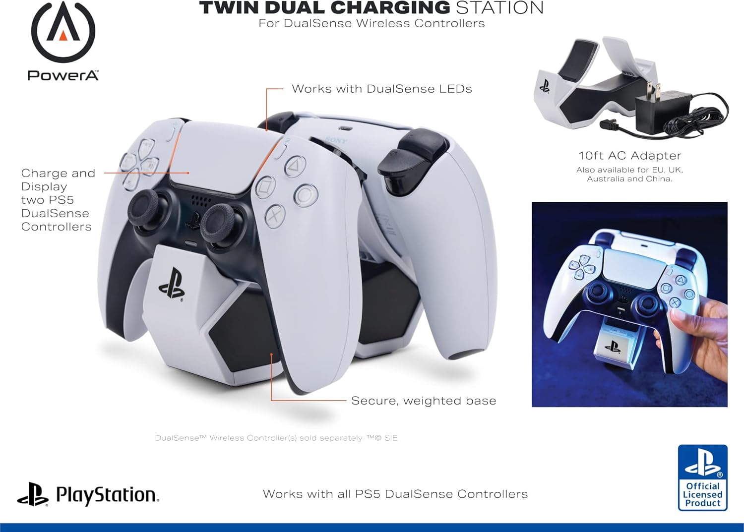 PowerA Twin Charging Station for Dualsense Wireless Controllers Dualsense Controller Charging Charge Sony PlayStation PS5 Officially Licensed PlayStation 5 hover