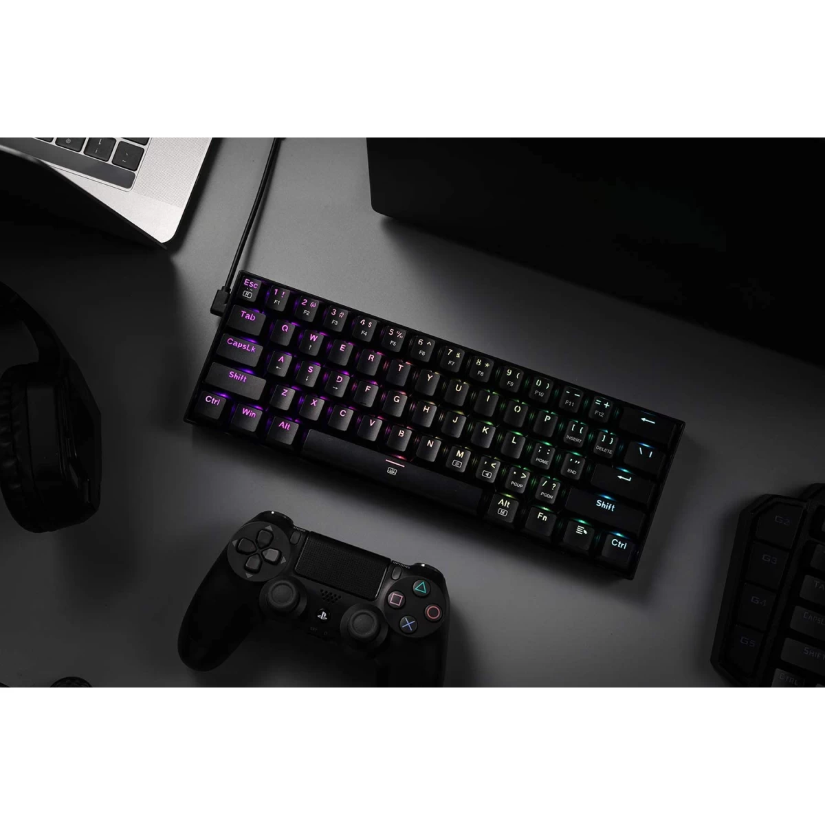 Redragon K630 Dragonborn 60% Wired RGB Gaming Keyboard, 61 Keys Compact Mechanical Keyboard with Linear Blue Switch, Pro Driver Support, Black