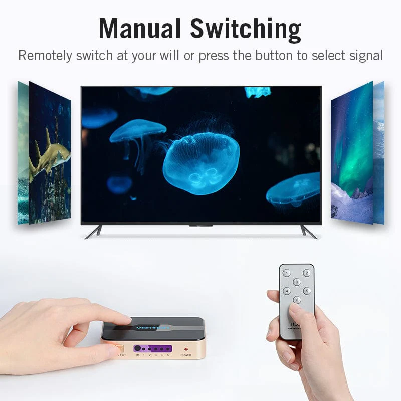 Vention 5 In 1 Out HDMI Switcher with Remote for laptop PS3/4 Monitor Projector HDTV