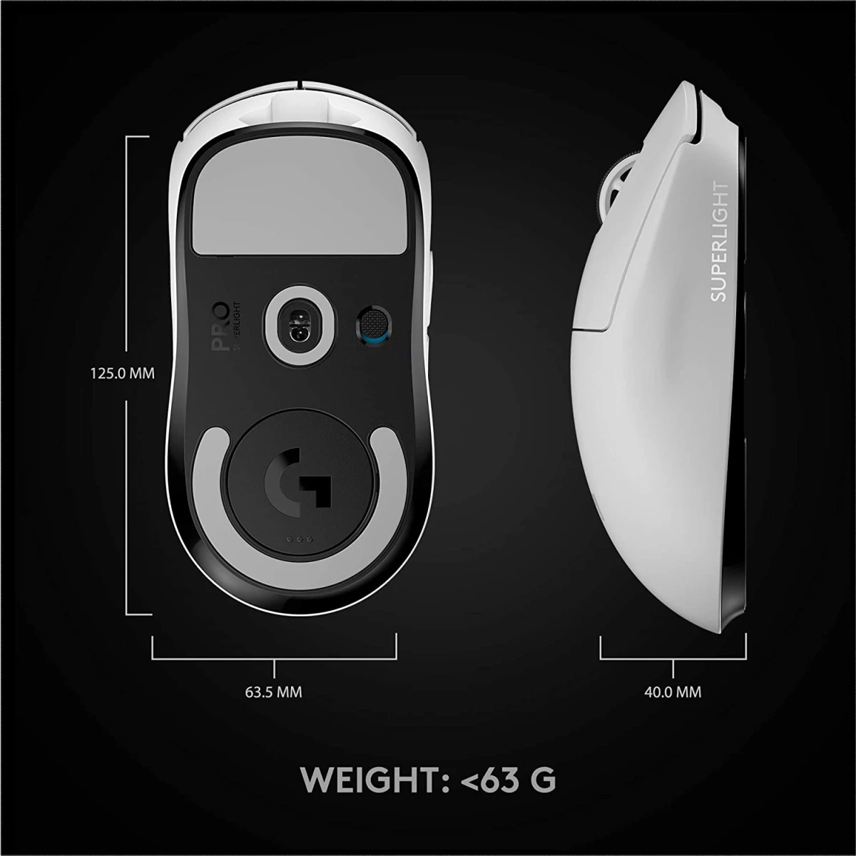 Logitech G PRO X SUPERLIGHT Wireless Ultra-Lightweight 63 grams HERO 25K Sensor 25,600 DPI 5 Buttons - White