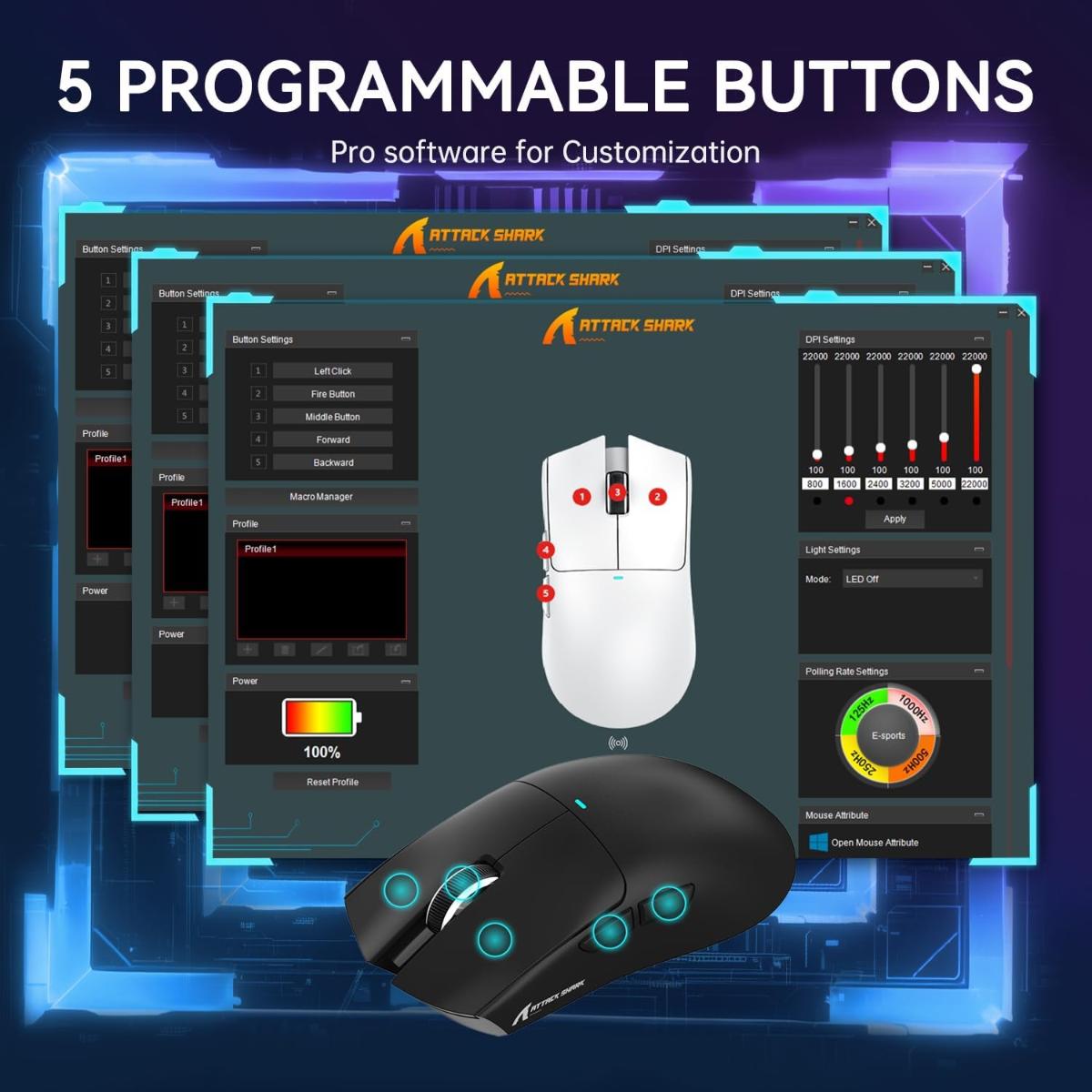 ATTACK SHARK X11 Lightweight Wireless Gaming Mouse with RGB Charging Dock,Tri-Mode-2.4G/USB-C Wired/BT,22K DPI,PAW3311 Optical Sensor,HUYU Switch, 5 programmable Buttons for PC/Mac(Black)
