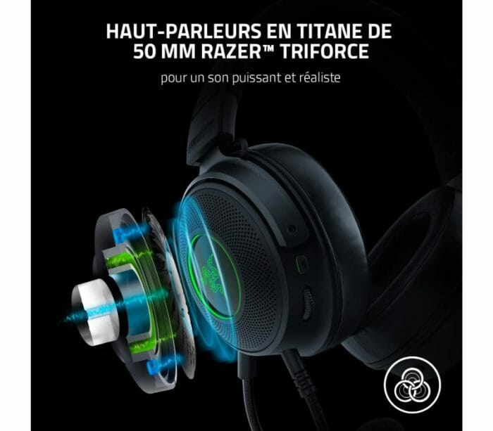 Razer Kraken V3 HyperSense Wired USB Haptic Technology Triforce Titanium 50mm Drivers Detachable Mic - Black