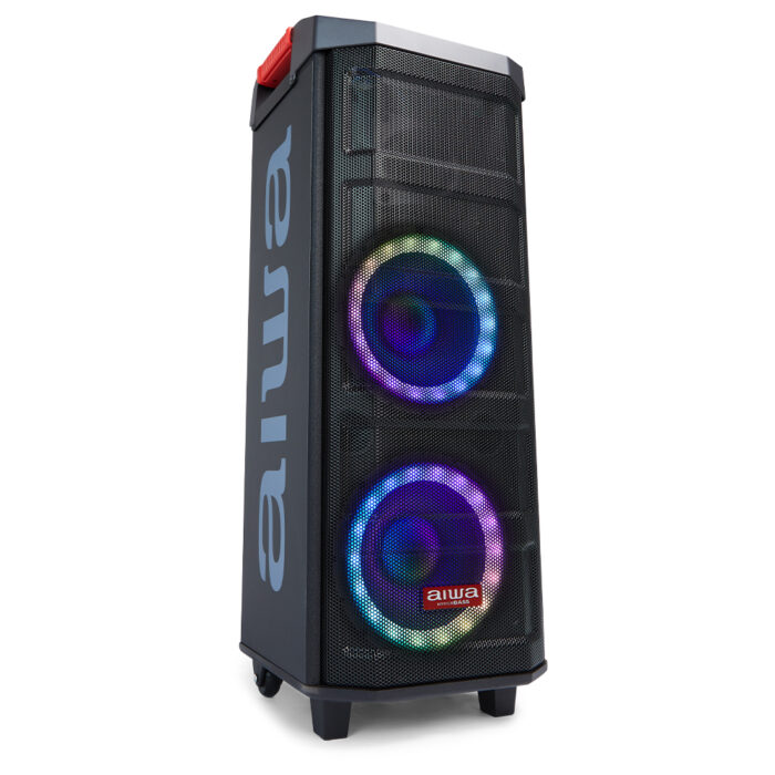 Aiwa KBTUS-608: TWS Audio System with 600W Power and RGB Front Lighting (Bluetooth, 8" Speakers with Hyperbass Technology, 12V, USB, Micro SD, Microphones Included) Colour Black