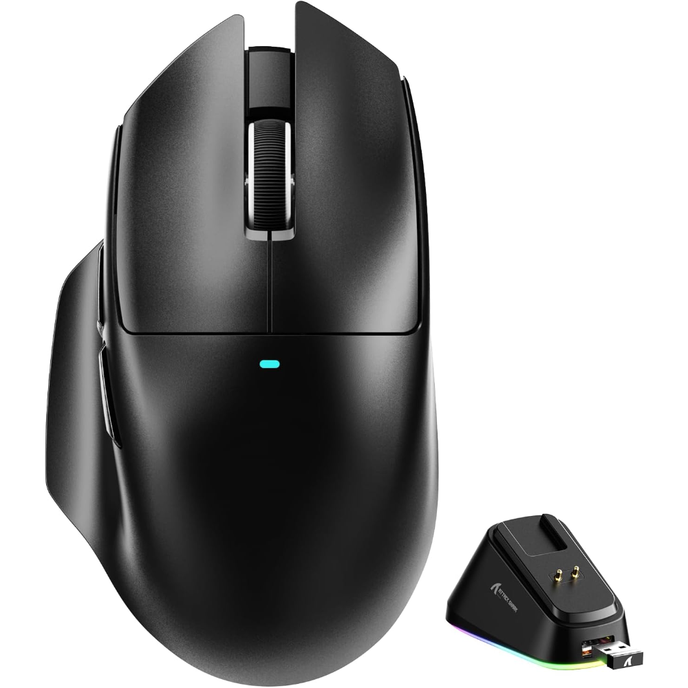 ATTACK SHARK V6 65g Superlight Wireless Gaming Mouse with RGB Magnetic Charging Dock,BT/2.4GHz Wireless/Wired Mouse 1K Polling,PixArt PAW3311 Sensor,25000DPI,Office Gamer Mice Black
