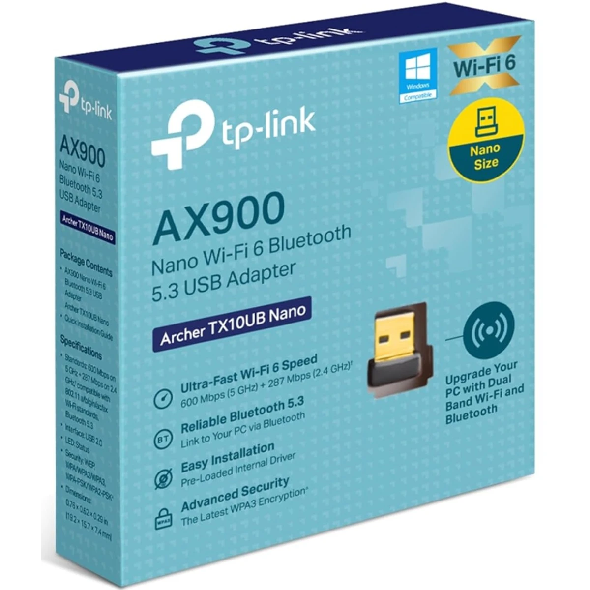 TP-Link Archer TX10UB Nano AX900 Wi-Fi 6 Bluetooth 5.3 USB Adapter, 900 Mbps Dual Band USB 2.0, Omni Directional Antenna, Supports Windows 11/10