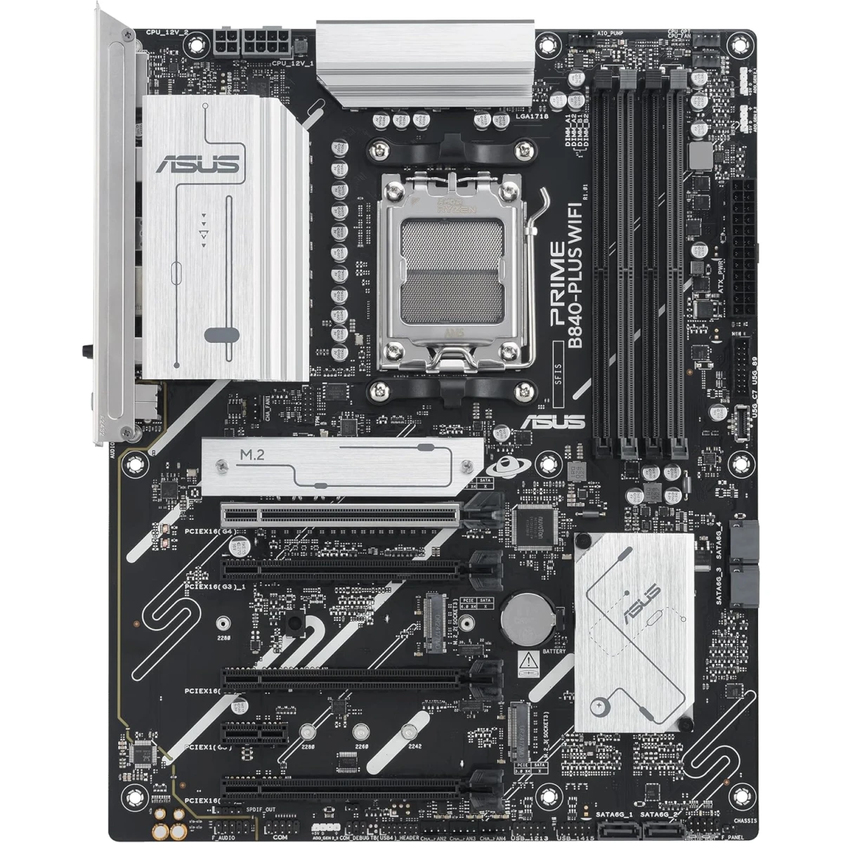 ASUS PRIME B840-Plus Wi-Fi 6E AM5 ATX AMD B840 Chipset, 4x DIMM DDR5 Slots, Up to 192GB Max Memory, 1 x PCIe 4.0 x16 SafeSlot Core+, 3 x M.2 Slots, WiFi & BT Connectivity