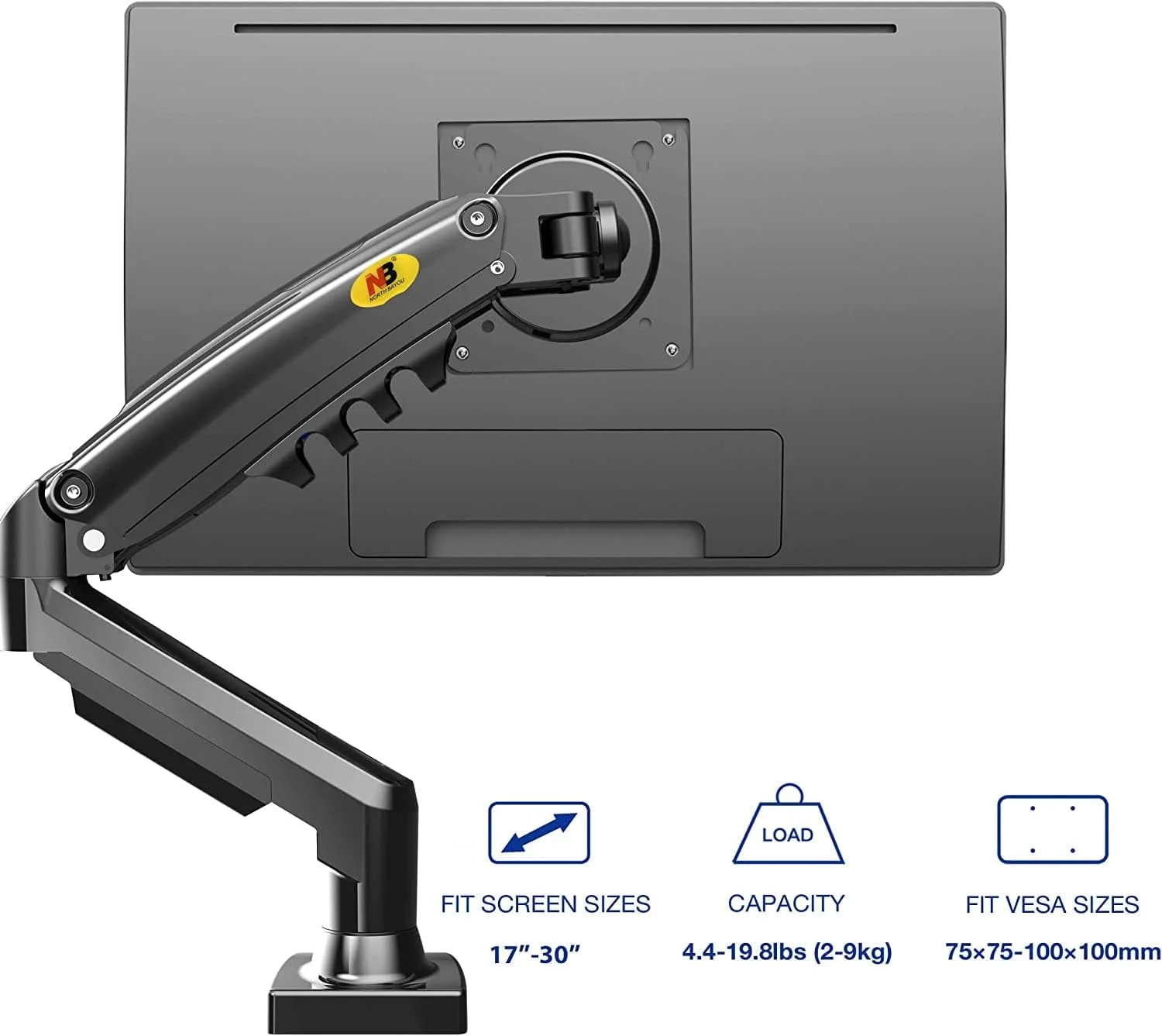 NB North Bayou F80 Monitor Arm with Gas Spring for 17-30”Monitors