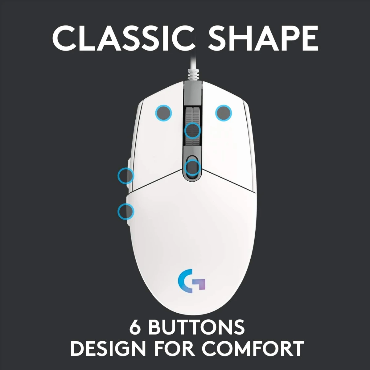 Logitech G102 Light Sync Gaming Customizable RGB Lighting 6 Programmable Buttons Gaming Grade Sensor 8,000dpi Tracking Light Weight - White