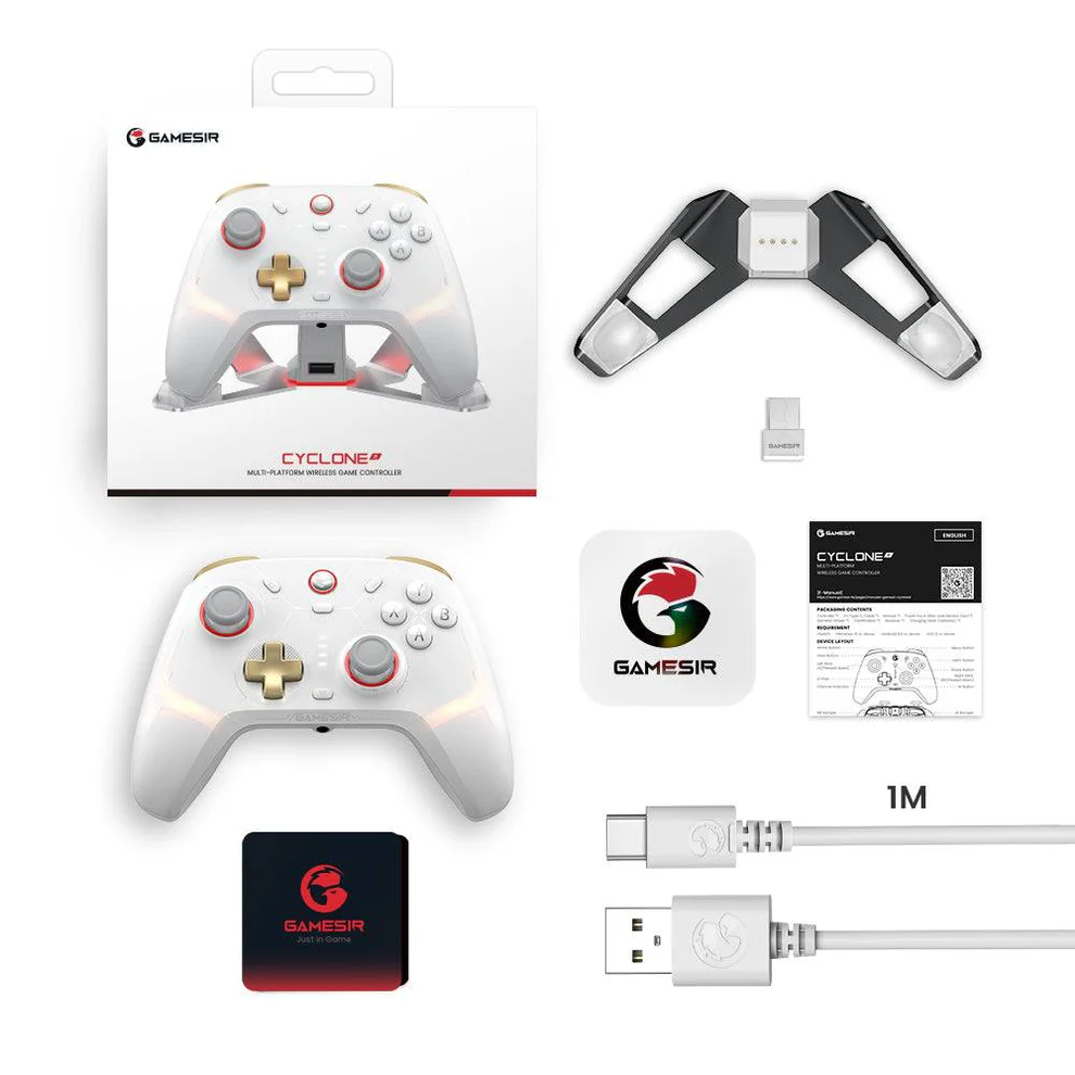 GameSir Cyclone 2 Wireless Controller – 1000Hz Polling Rate, TMR Joysticks, Hall/Micro 2-in-1 Triggers for PC/Switch/Android/iOS, PC Gaming Controller with Charging Dock , White | CYCLONE 2