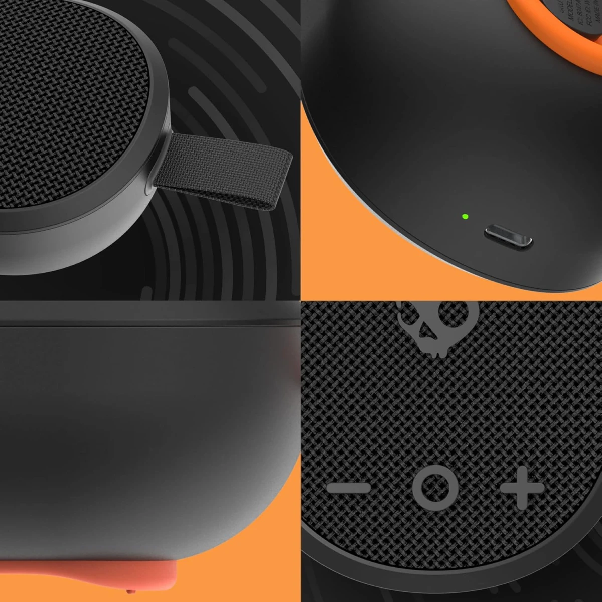 Skullcandy Ounce Wireless Bluetooth Speaker - IPX7 Waterproof Mini Portable Speaker with 16 Hour Battery, Downward Firing Passive Radiator, and Ballistic Nylon Carry Strap - Black
