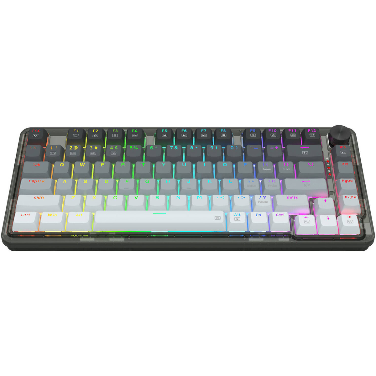 Redragon K673GG-RGB-PRO Ucal Pro Mechanical Keyboard, Wired, Wireless, 84 Basic Keys, USB, Bluetooth, 2.4 GHz Adapter, Full - Anti-Ghosting, Gray/ Black | K673GG-RGB-PRO