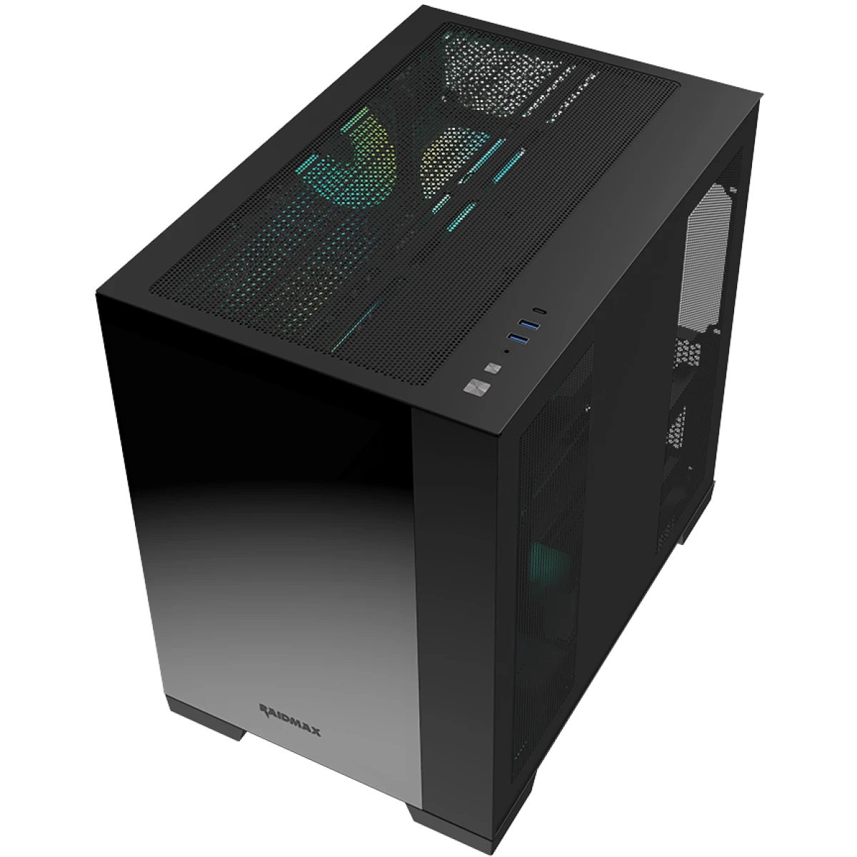 Raidmax Infinita Series i610CBF Chrome Dual Chamber ATX 2 Side Tempered Glass Support Back Conect Design 4x 120mm ARGB Fan Preinstalled Supports Up to 400mm GPU & USB C - Black
