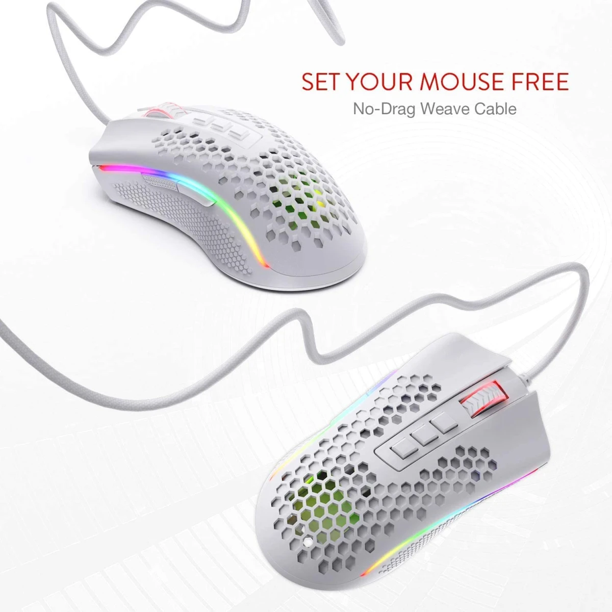 Redragon M808 Storm Lightweight RGB 85g Honeycomb Shell - White