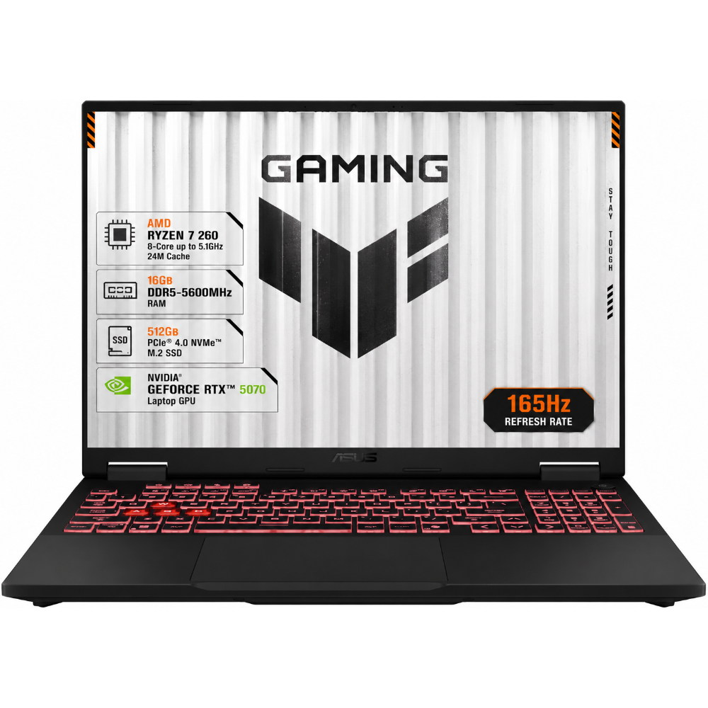 ASUS TUF Gaming A16 (2025) FA608UP NEW AMD Ryzen 7 260 8-Cores w/ Nvidia RTX 5070 8GB DDR7 & 165Hz IPS Display - Jaeger Gray