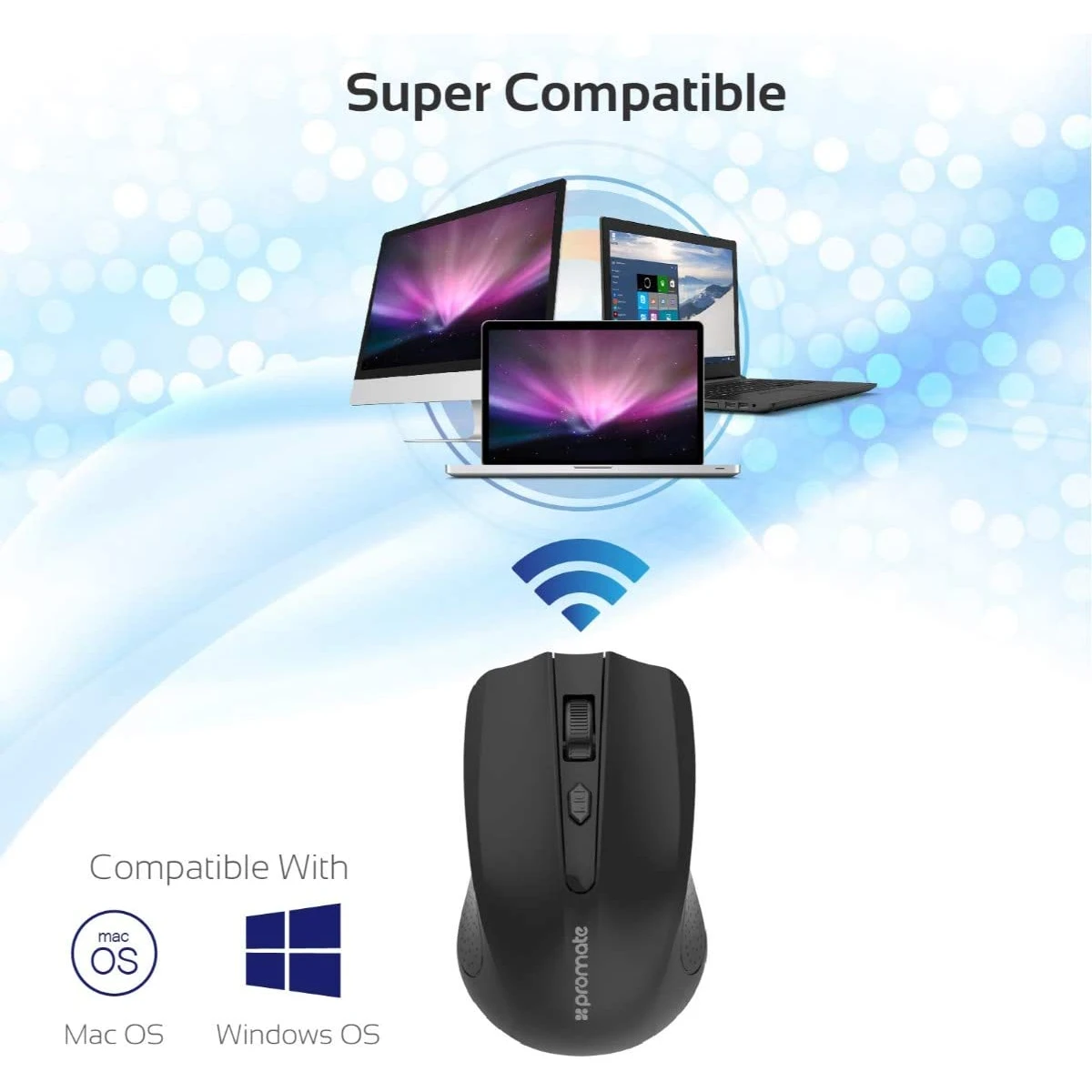 Promate CLIX-8 Optical Wireless Mouse w/ USB Nano Receiver 10m Working Distance Auto Sleep Function & 3 Adjustable DPI Level Mac , Windows