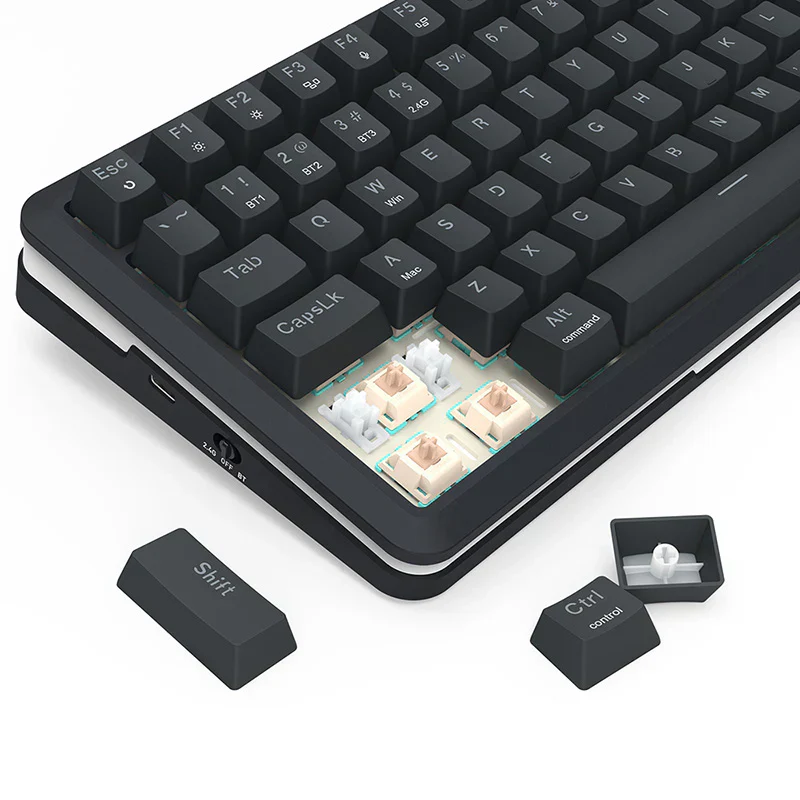 Redragon K708 Pro Wireless Mechanical Keyboard, Gasket RGB Gaming Keyboard with 81 Programmable Custom Keys, 3-Modes Wireless Keyboard with Hot-Swap Pre-Lubed Leopard L Switch, Screen & Knob, Black