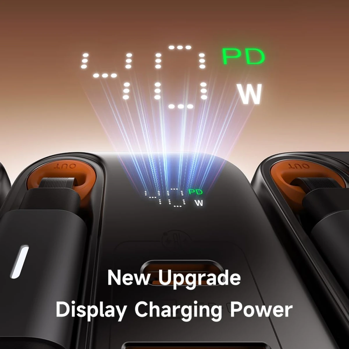 Mcdodo CH-428 40W Gan5 USB-C Charger, Dual Port, Retractable Cable Fast Charging Adapter with LED Indicator - Black