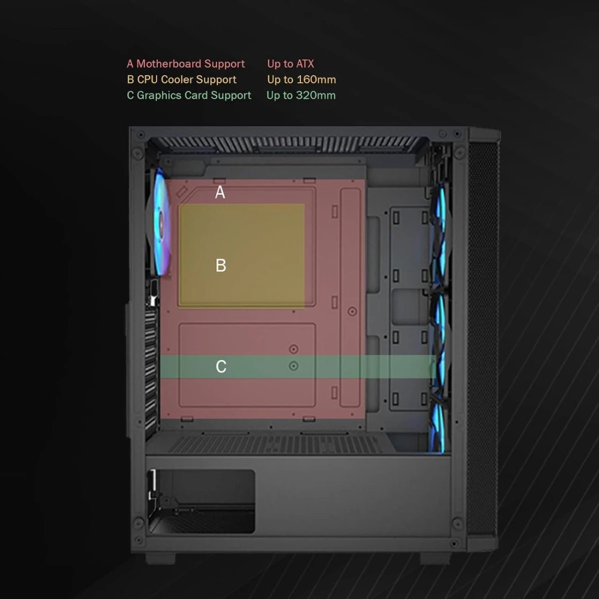 Raidmax MESHIAN X922 ATX Mesh Front Tempered Glass 4x 120mm ARGB Fan Preinstalled Supports Up to 320mm GPU - Black