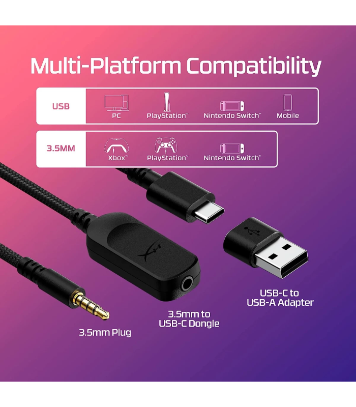 HyperX Cloud III Wired Angled 53mm Drivers DTS Memory Foam Durable Frame Ultra-Clear 10mm Mic USB-C & USB-A 3.5mm For PC, PS5, Xbox Series X|S - Red