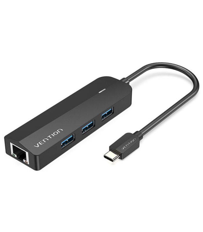 Vention USB-C to USB 3.0*3/RJ45/Micro-B HUB 0.15M Black ABS Type