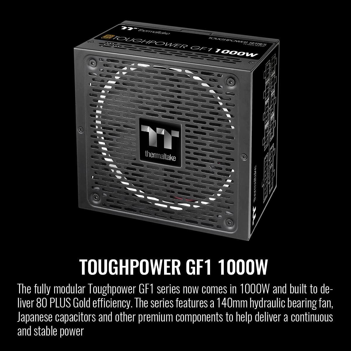 Thermaltake Toughpower GF1 1000W 80+ Gold Analog Controlled SLI Full Modular Power Supply, Ultra Quiet 140mm Hydraulic Bearing Fan, Smart Zero Fan, 100% JP CAP PS-TPD-1000FNFAGU
