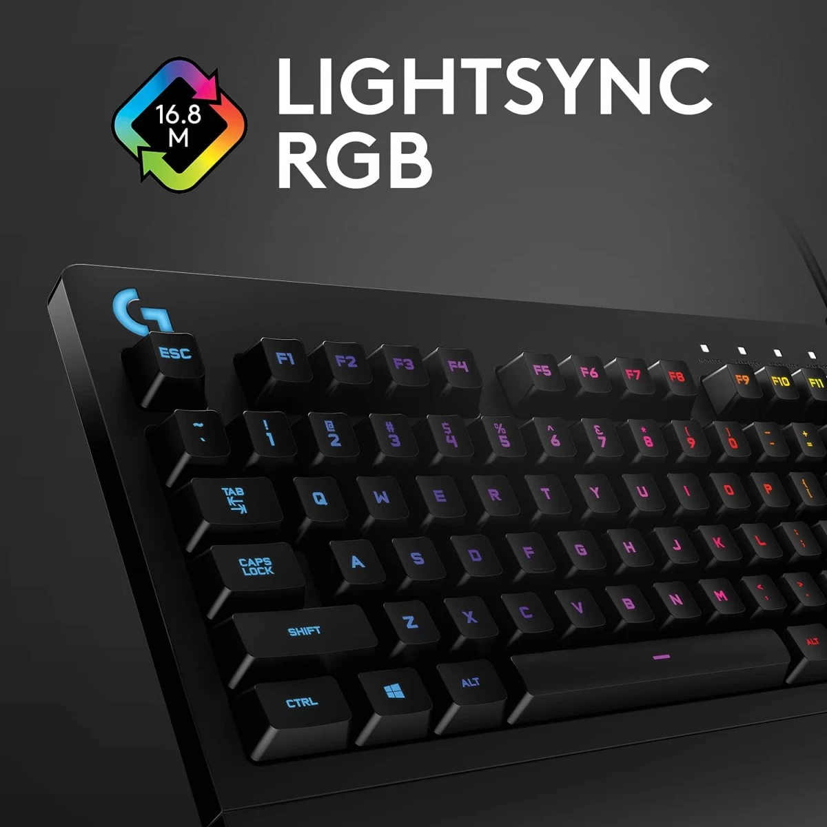 Logitech G213 Wired Dedicated Media Controls 16.8 Million Lighting Colors Backlit Keys Spill-Resistant & Durable Design - Black